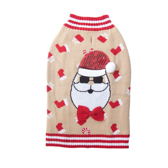 Holiday Time Pet Sweater Hip Santa Size Medium 20-50lbs Tan Red Sequin Festive - Picture 2 of 3